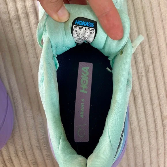 HOKA ONE ONE ARAHI 6 Sunlit Ocean / Lilac Mist Blue Turquoise Purple 7.5 - Picture 9 of 11